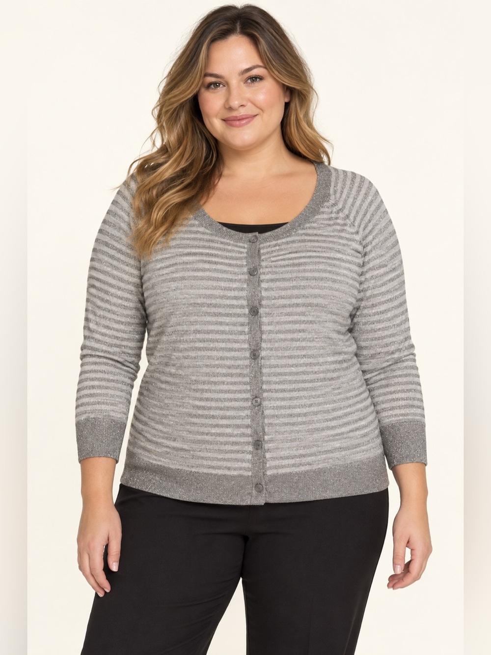 Lane Bryant Metallic Striped Button Cardigan Gray Silver Size 18/20